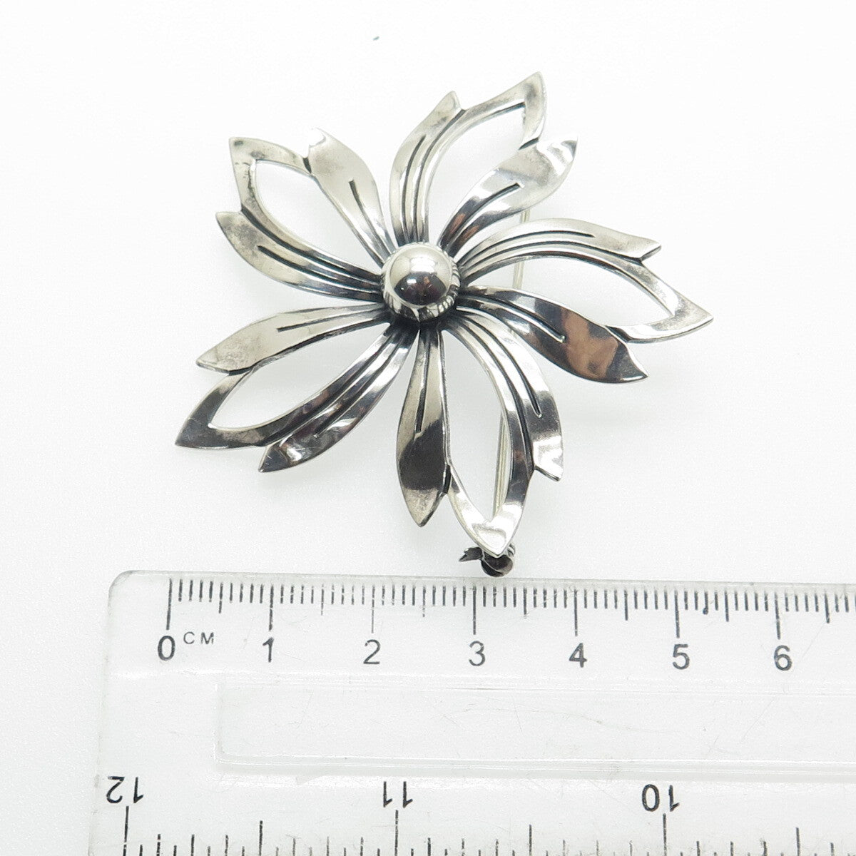 N.E. FROM 925S Sterling Silver Vintage Denmark Flower Oxidized Pin Brooch