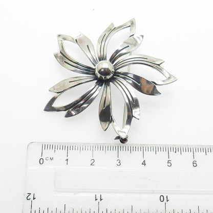 N.E. FROM 925S Sterling Silver Vintage Denmark Flower Oxidized Pin Brooch