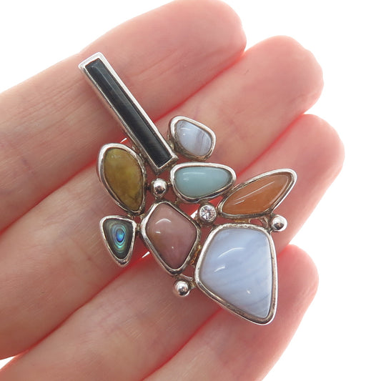 WHITNEY KELLY 925 Sterling Silver Vintage Real Multi-Color Gem Cluster Pendant