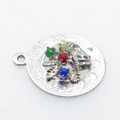 925 Sterling Silver Vintage M&M Multi-Glass "Mother" Round Tag Charm Pendant