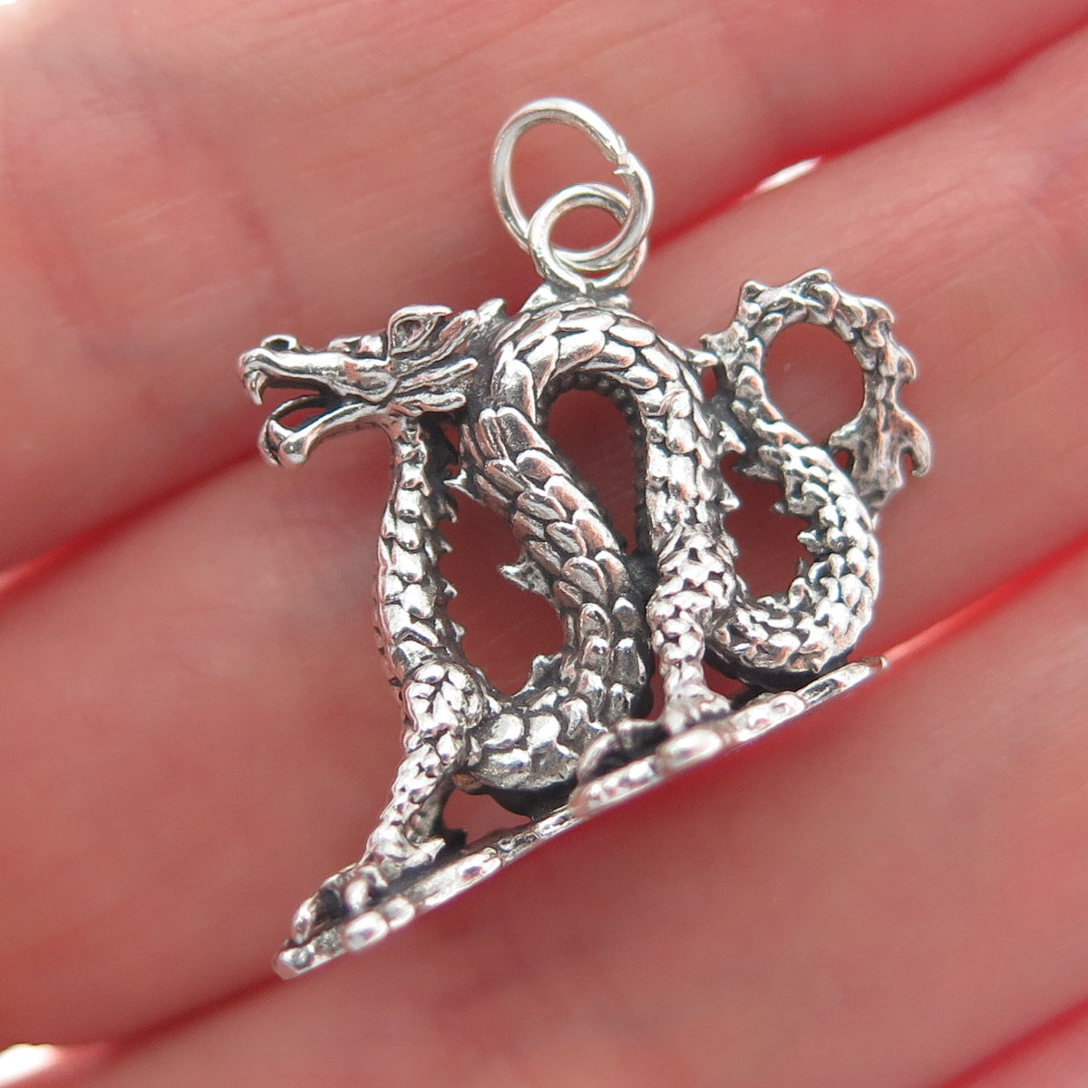 SUNWEST 925 Sterling Silver Vintage Dragon Oxidized 3D Charm Pendant