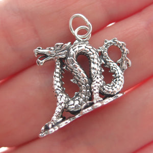 SUNWEST 925 Sterling Silver Vintage Dragon Oxidized 3D Charm Pendant