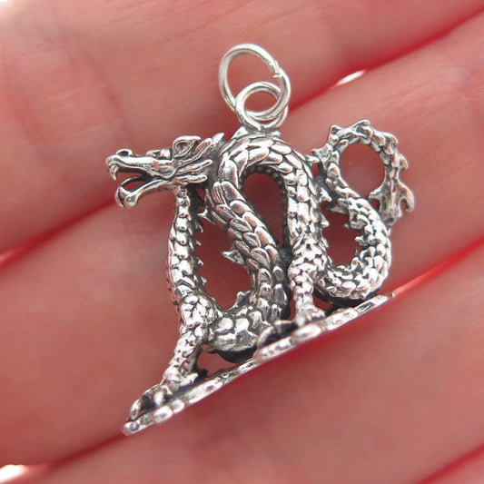 SUNWEST 925 Sterling Silver Vintage Dragon Oxidized 3D Charm Pendant