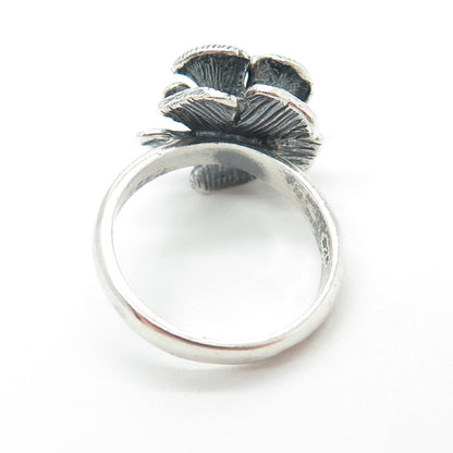 925 Sterling Silver Vintage Flower Blossom Oxidized Ring Size 7