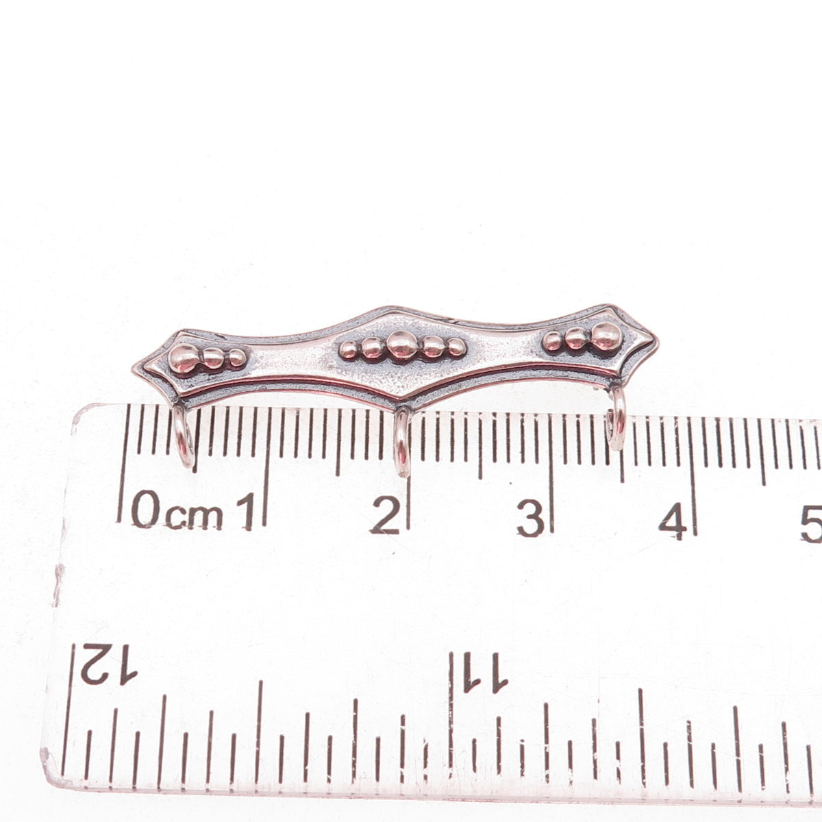 Shube 925 Sterling Silver Vintage Beaded Bar Charm Holder Oxidized Pin Brooch