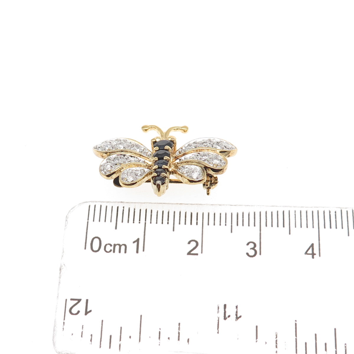 DEE BERKLE 925 Sterling Gold Plated Real Sapphire & C Z Butterfly Pin Brooch