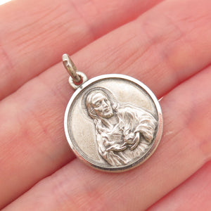 800 Silver Vintage Italy Jesus St. Mary Oxidized Mini Charm Pendant