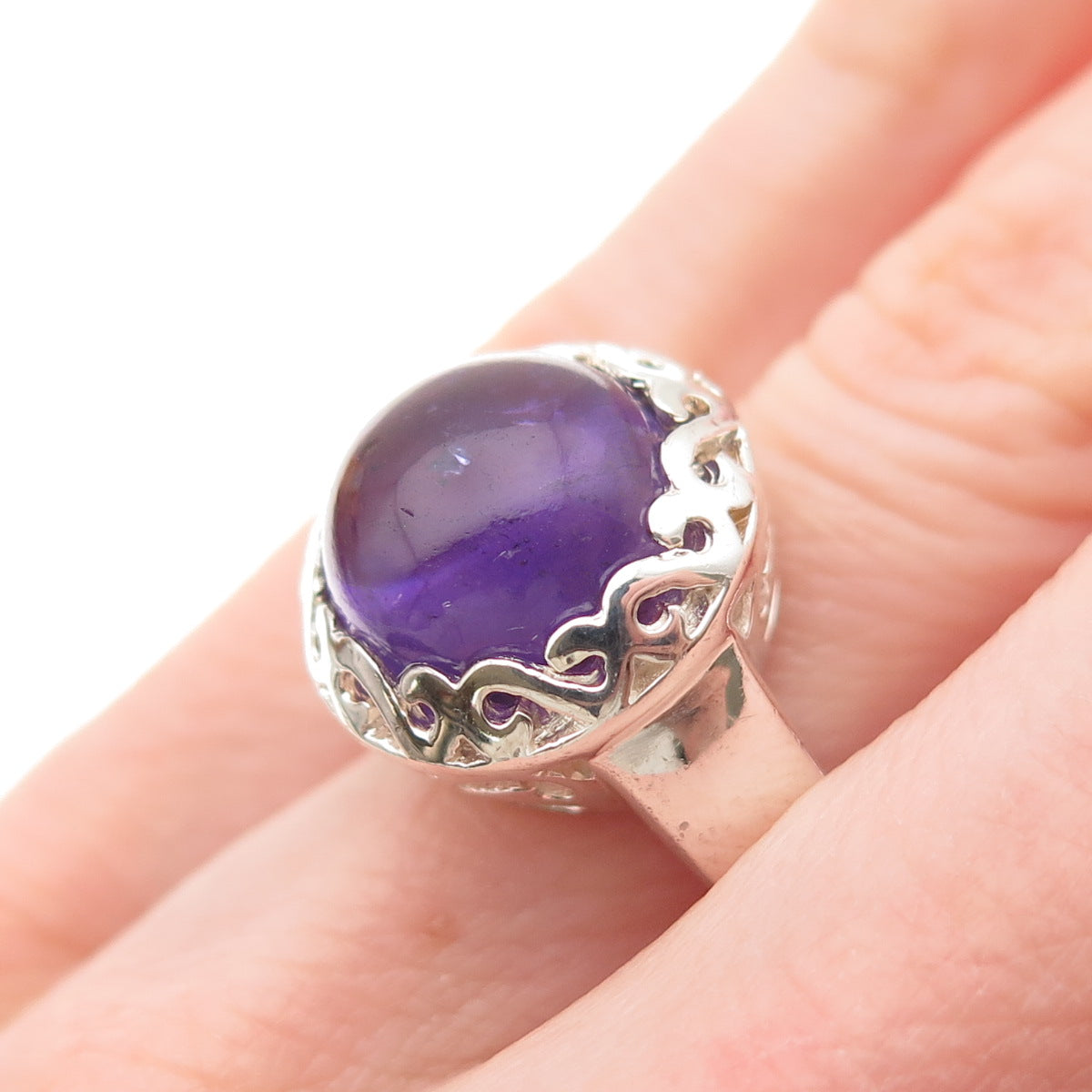 Chuck Clemency 925 Sterling Silver Vintage Real Amethyst Swirl Ring Size 6
