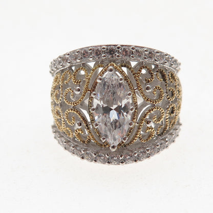 Verragio 925 Sterling Silver 2-Tone C Z Ornate Ring Size 5.25