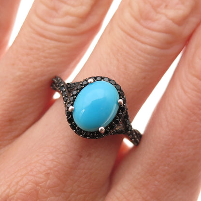 Chuck Clemency 925 Sterling Silver Real Turquoise & Black Spinel Ring Size 8.25