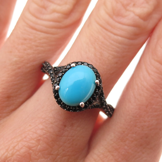 Chuck Clemency 925 Sterling Silver Real Turquoise & Black Spinel Ring Size 8.25