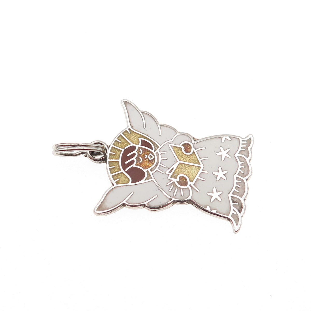 Wells 925 Sterling Silver Antique Art Deco Enamel Angel Charm Pendant