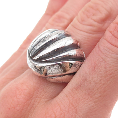 925 Sterling Silver Vintage Modernist Seashell Oxidized Ring Size 10