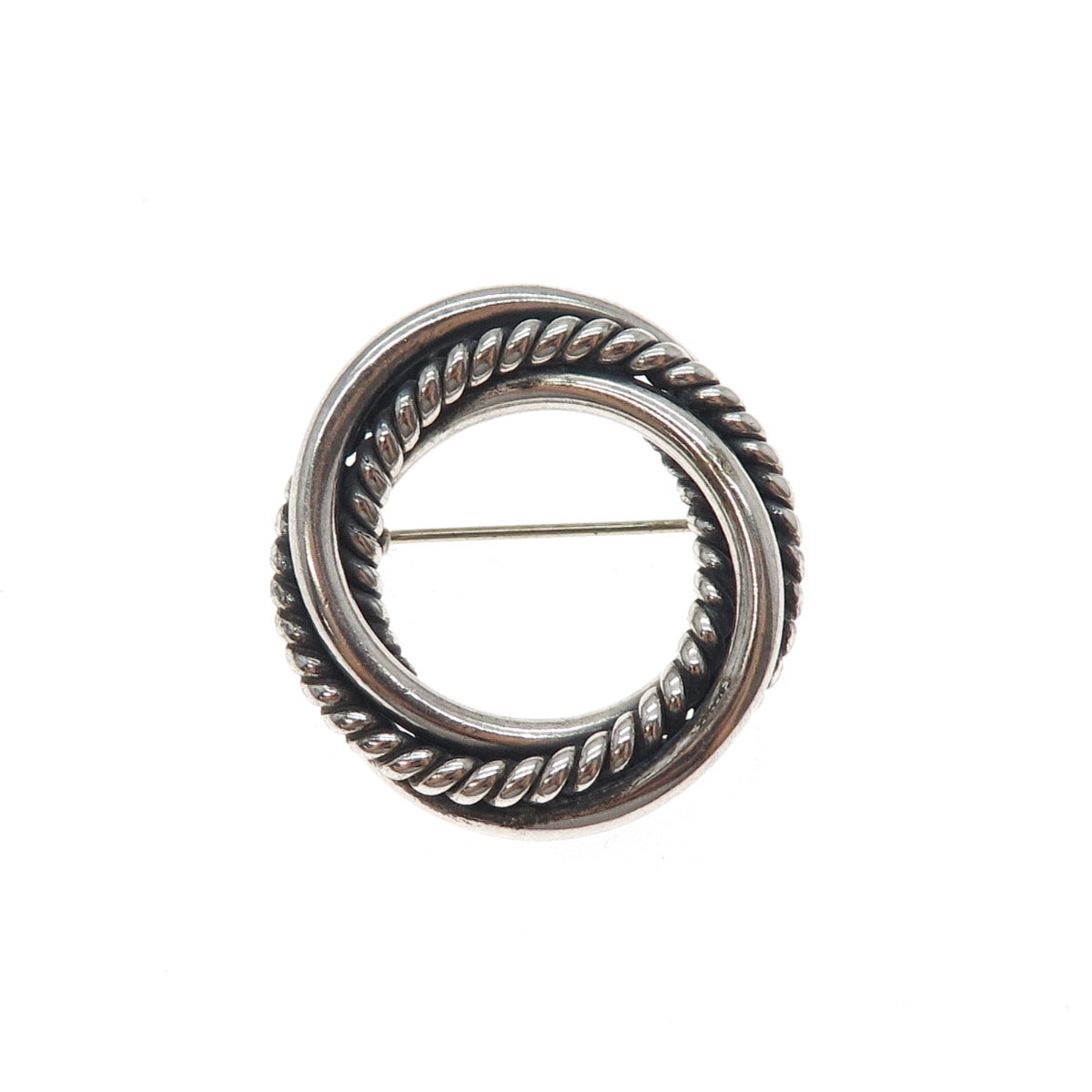 925 Sterling Silver Vintage Mexico Interlocked Trinity Oxidized Pin Brooch