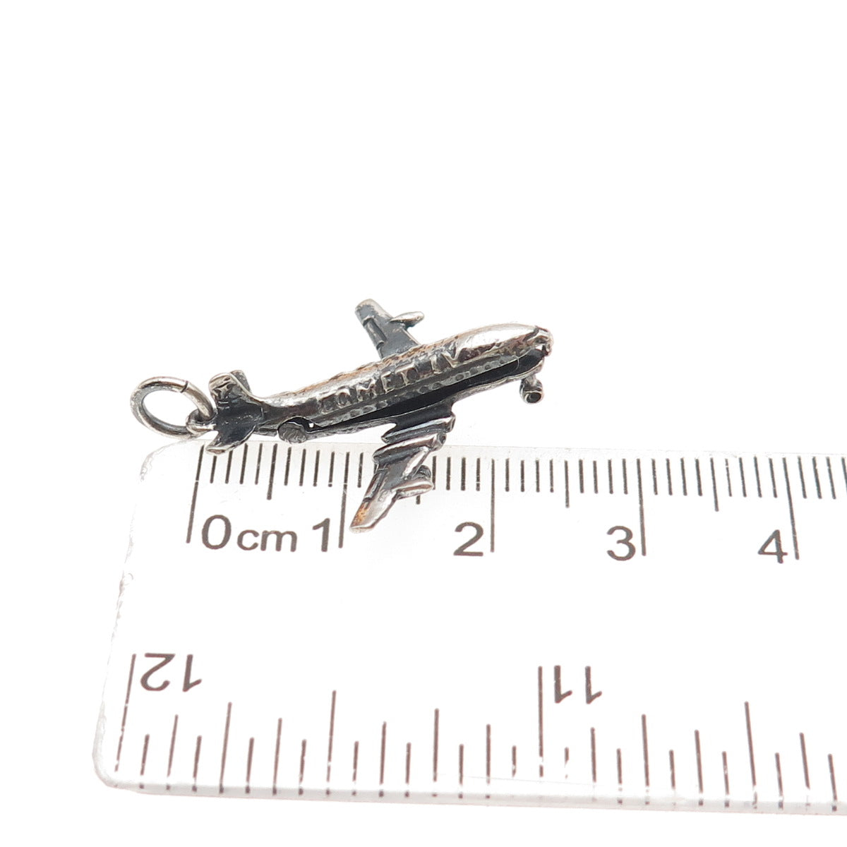 925 Sterling Silver Vintage BOAC Comet IV Airplane Oxidized Locket Charm Pendant