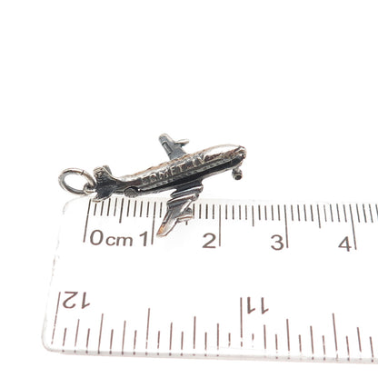 925 Sterling Silver Vintage BOAC Comet IV Airplane Oxidized Locket Charm Pendant
