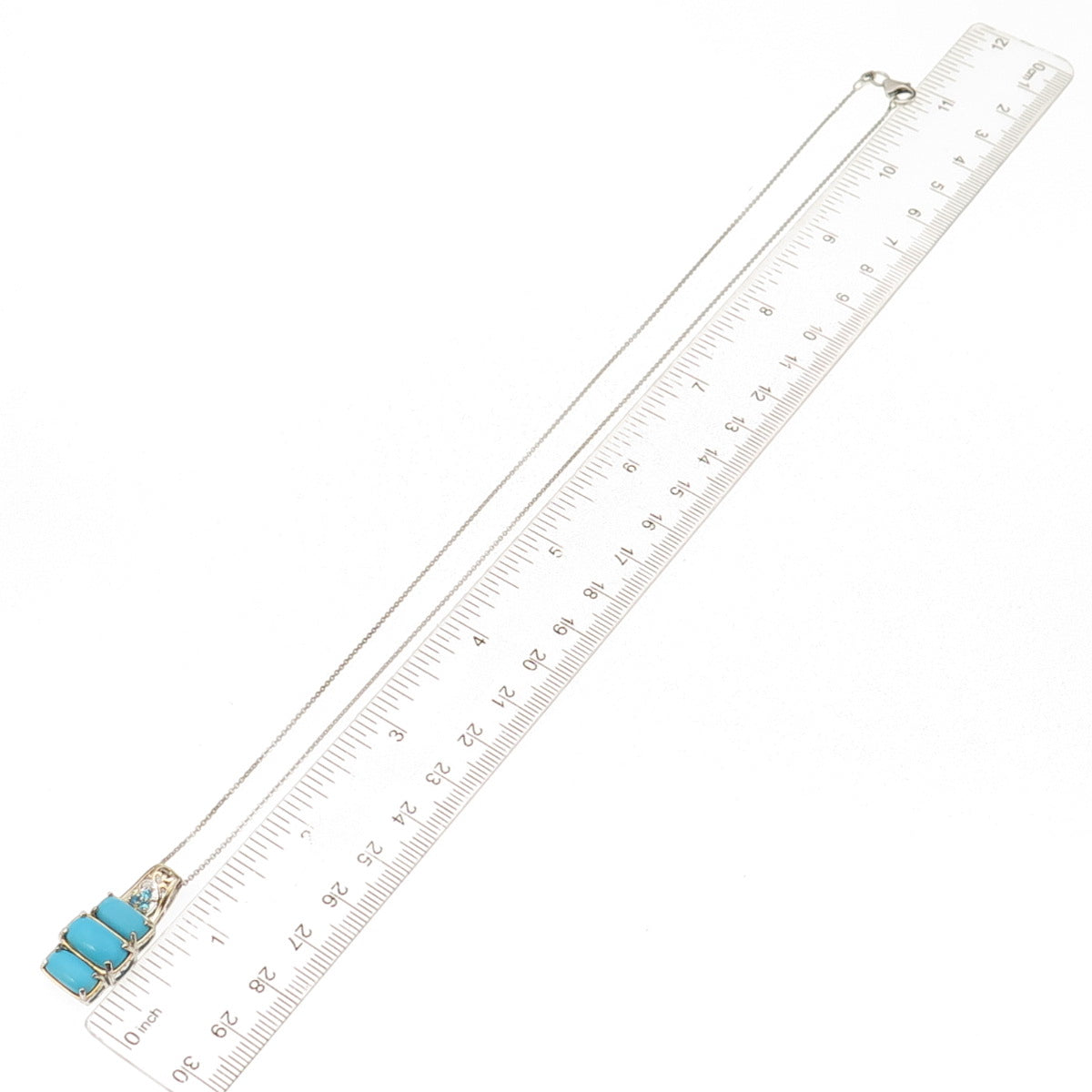 D'Joy 925 Sterling Silver 2-Tone Real Turquoise Apatite Cable Chain Necklace 20"