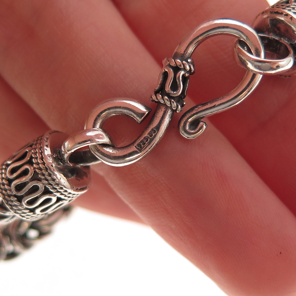 925 Sterling Silver Vintage Byzantine Link Oxidized Bracelet 8"