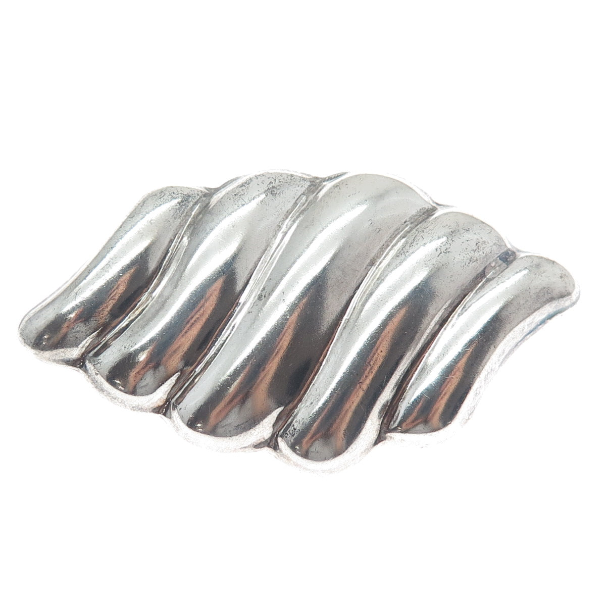 925 Sterling Silver Vintage Mexico Modernist Puffy Ribbed Pin Brooch / Pendant