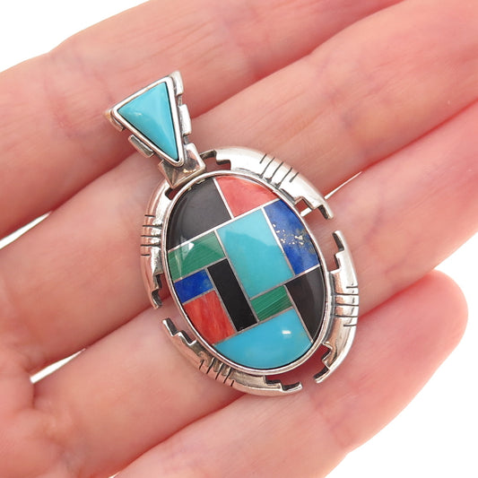Carolyn Pollack Old Pawn 925 Sterling Silver Vintage Multi-Gem Tribal Pendant