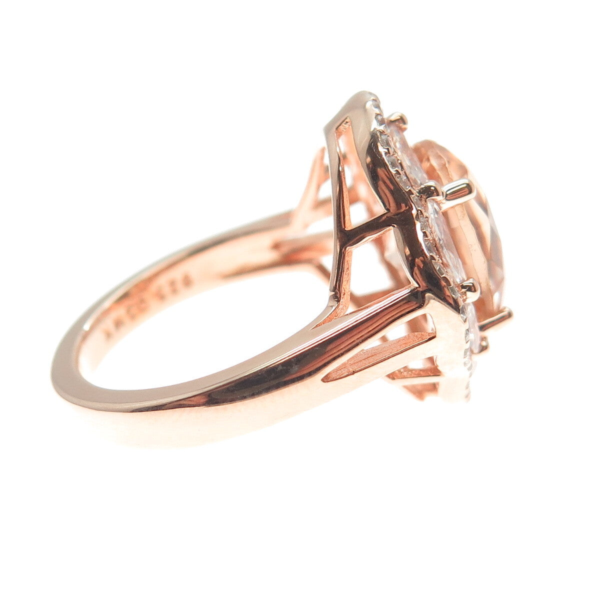 DSMK 925 Sterling Silver Rose Gold Plated Pink & White C Z Ring Size 7.5