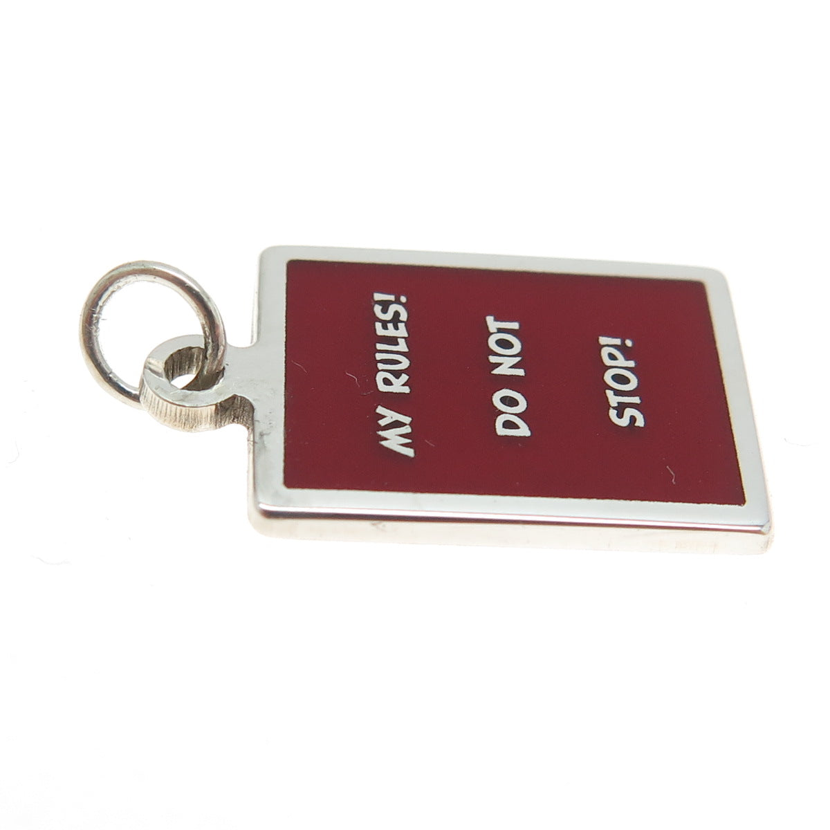 925 Sterling Silver Red Enamel "My Rules! Do Not Stop!" Minimalist Charm Pendant