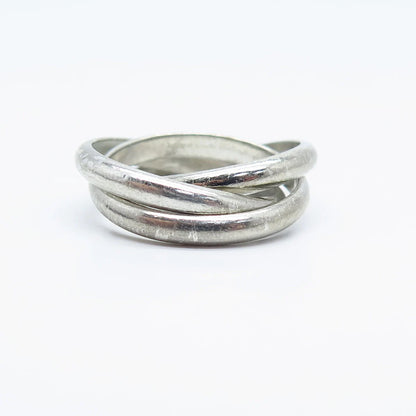925 Sterling Silver Vintage Triple Interlocked Ring Size 6