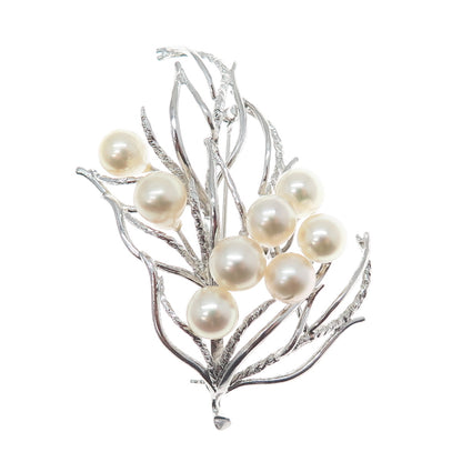 925 Sterling Silver Antique Japan Real Akoya Pearl Twig Pin Brooch