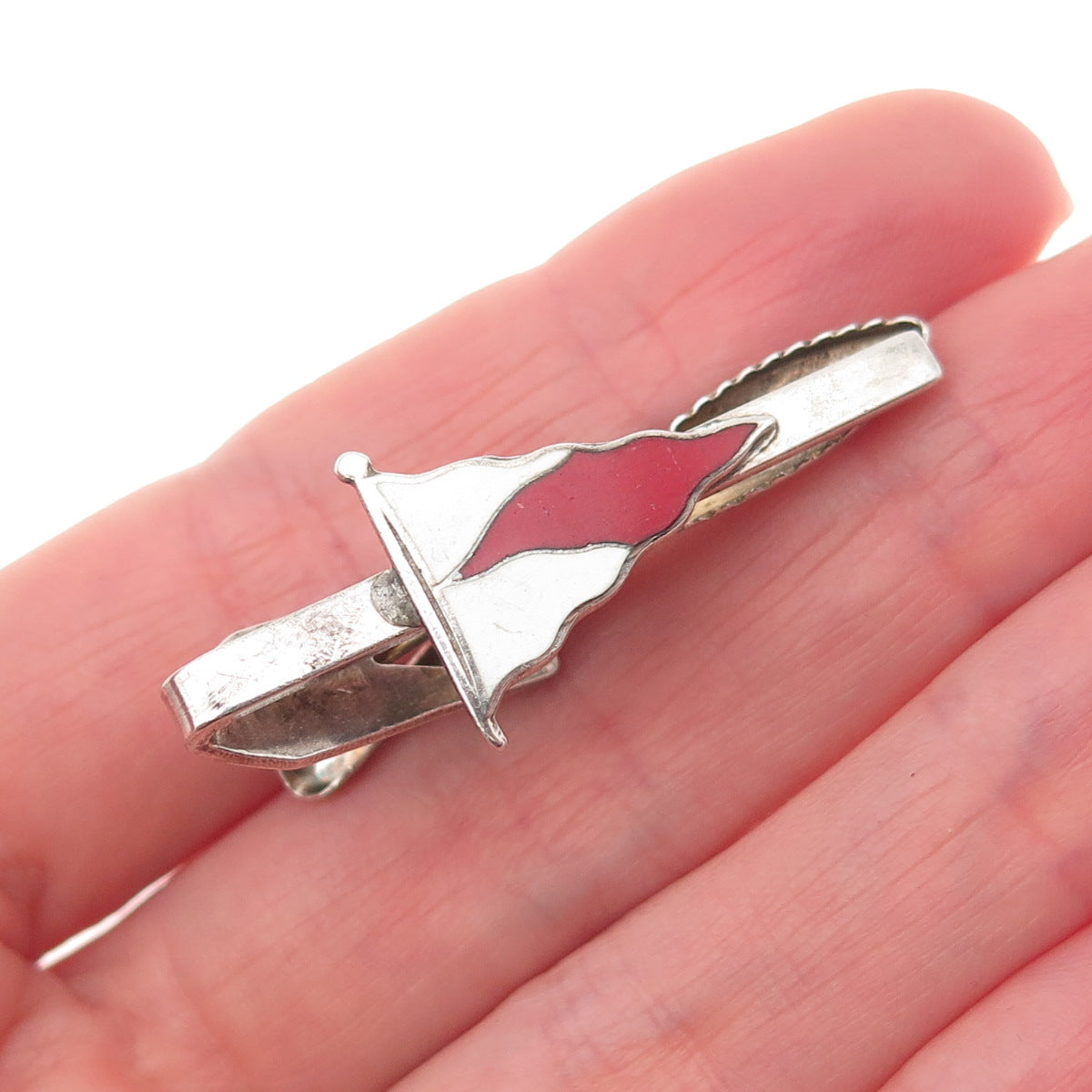 925 Sterling Silver Vintage Enamel Pennant Tie Clip