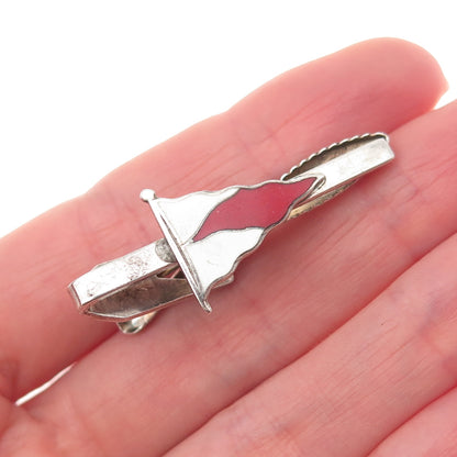 925 Sterling Silver Vintage Enamel Pennant Tie Clip