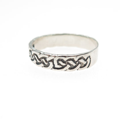 925 Sterling Silver Vintage Celtic Knot Oxidized Band Ring Size 11.25