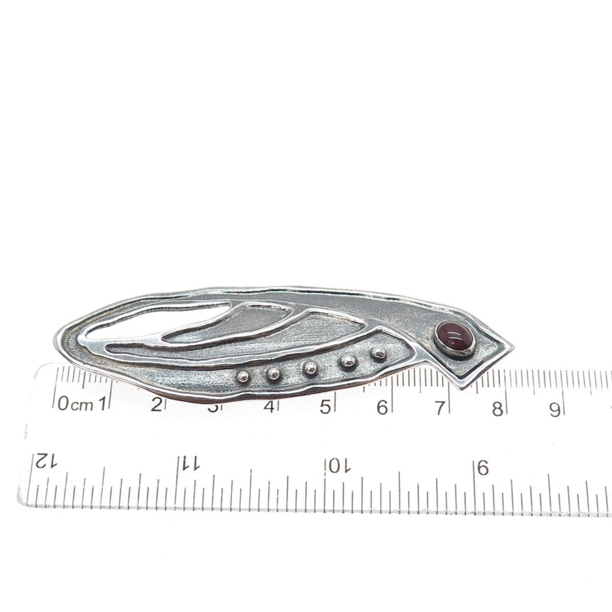 925 Sterling Silver Vintage Real Tourmaline Modernist Floral Oxidized Pin Brooch