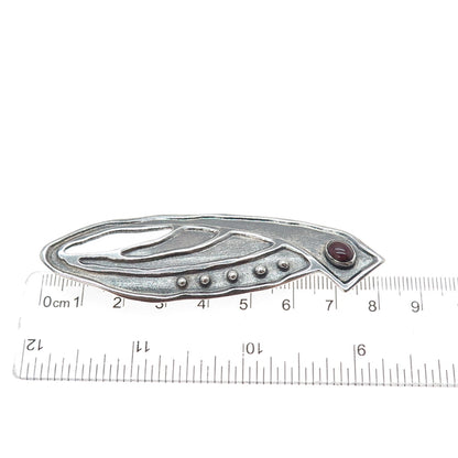 925 Sterling Silver Vintage Real Tourmaline Modernist Floral Oxidized Pin Brooch