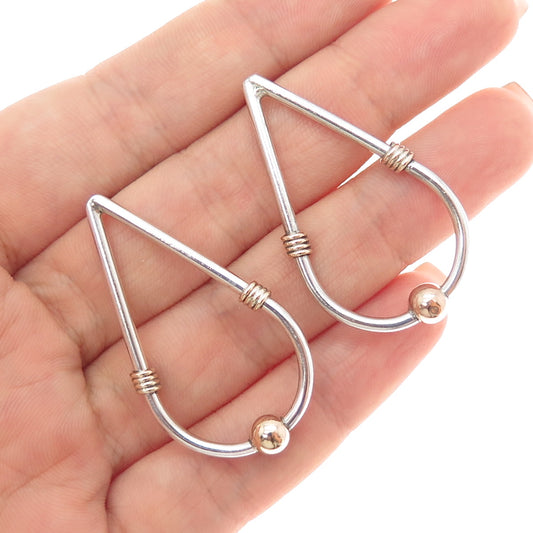 925 Sterling Silver Rose Gold Filled Vintage Modernist Teardrop Dangle Earrings