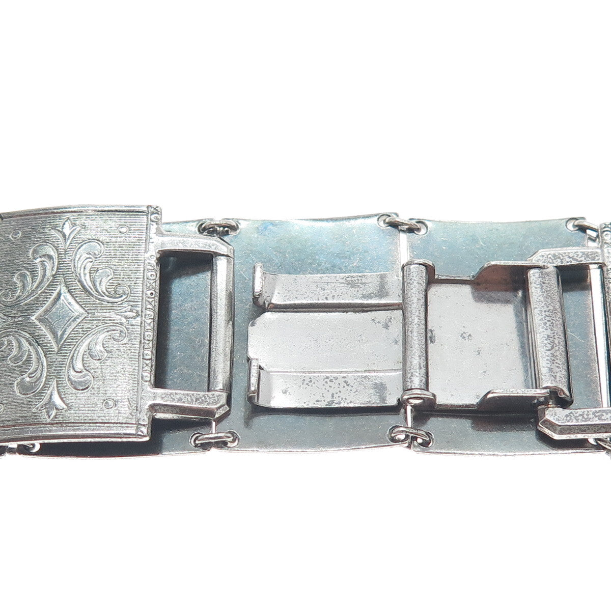 BREADNER CO 925 Sterling Silver Antique Art Deco Engraved Panel Link Bracelet 7"