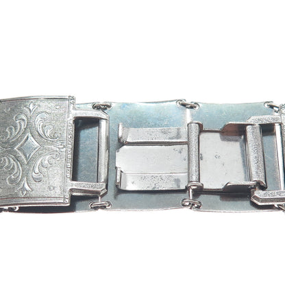 BREADNER CO 925 Sterling Silver Antique Art Deco Engraved Panel Link Bracelet 7"