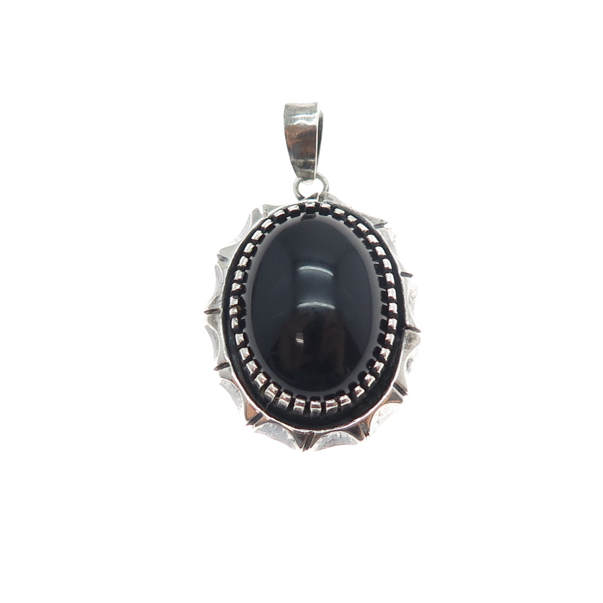 925 Sterling Silver Vintage Real Black Onyx Oxidized Charm Pendant