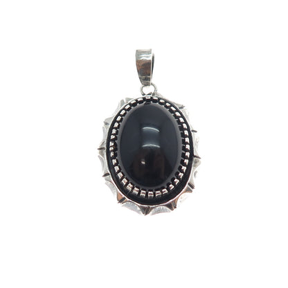 925 Sterling Silver Vintage Real Black Onyx Oxidized Charm Pendant