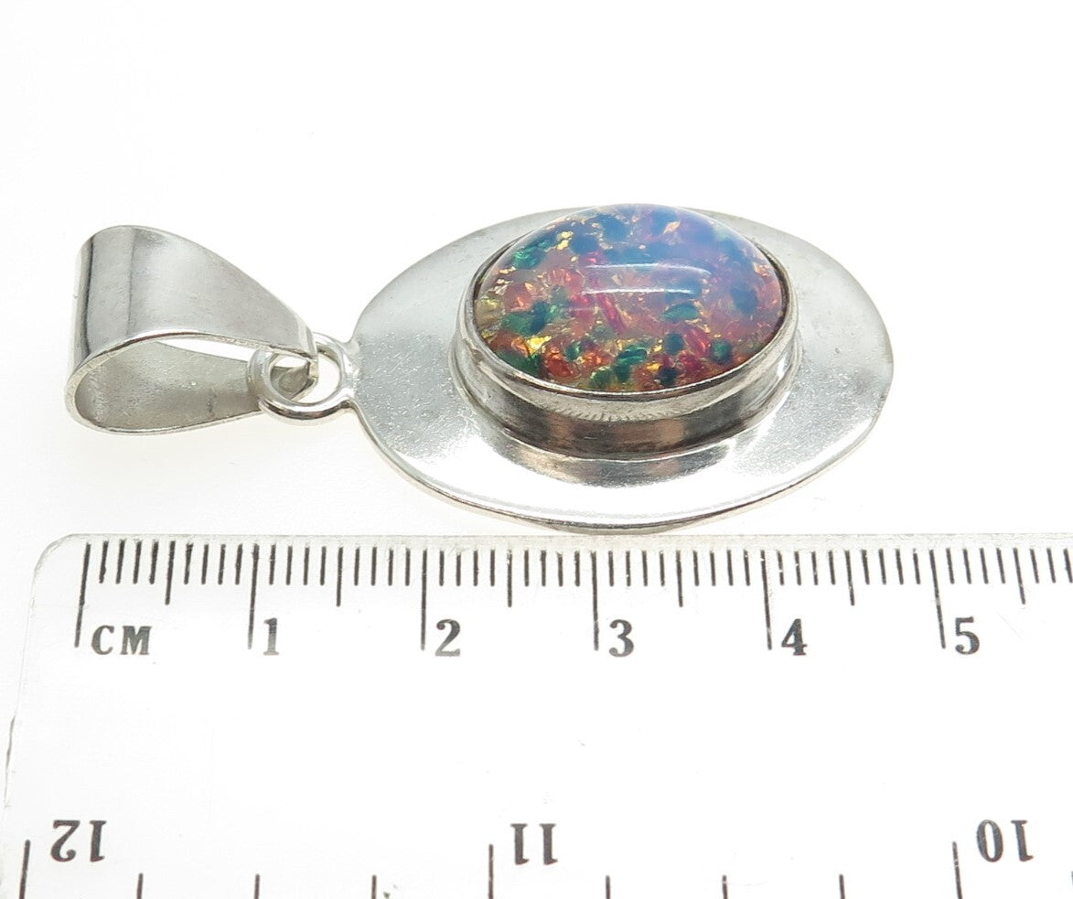925 Sterling Silver Vintage Mexico Roman Glass Oval Pendant