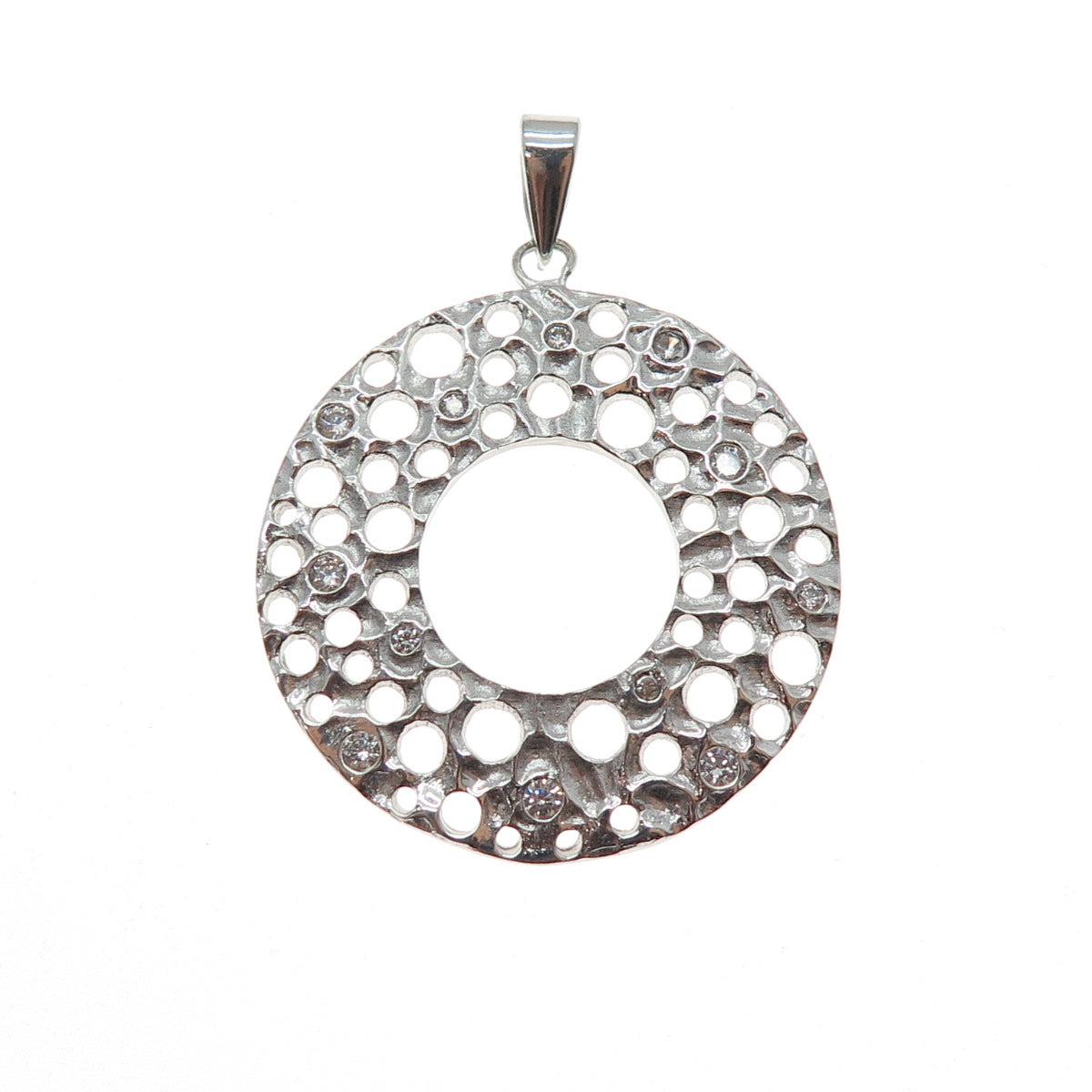 925 Sterling Silver Vintage Round-Cut C Z Modernist Disc Pendant