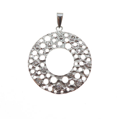 925 Sterling Silver Vintage Round-Cut C Z Modernist Disc Pendant