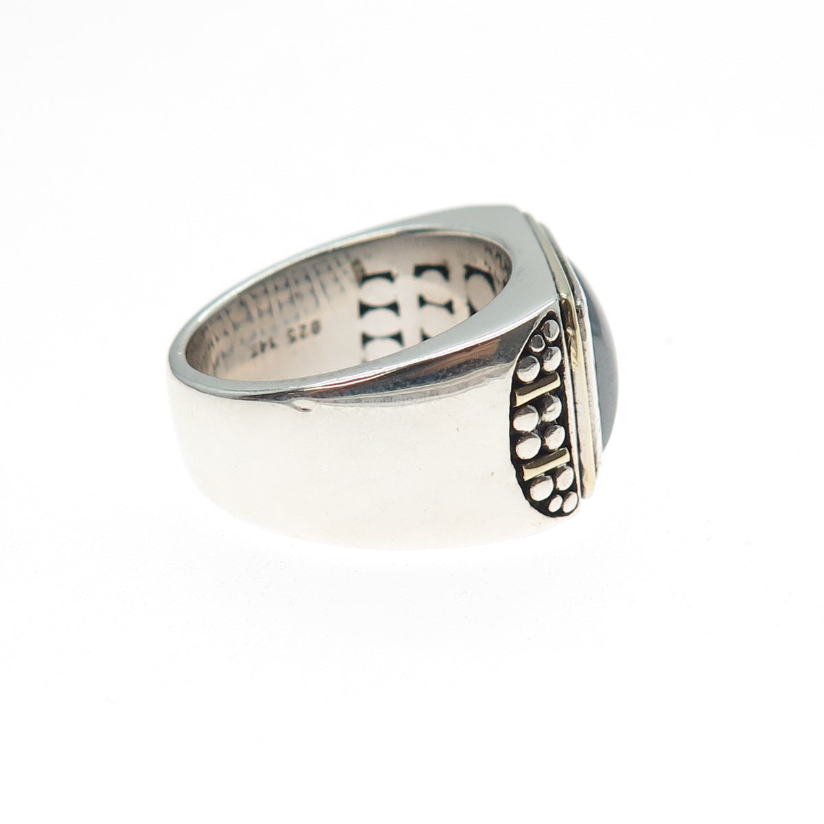 925 Sterling Silver 14K Gold Vintage Real Hematite Granulated Ring Size 7