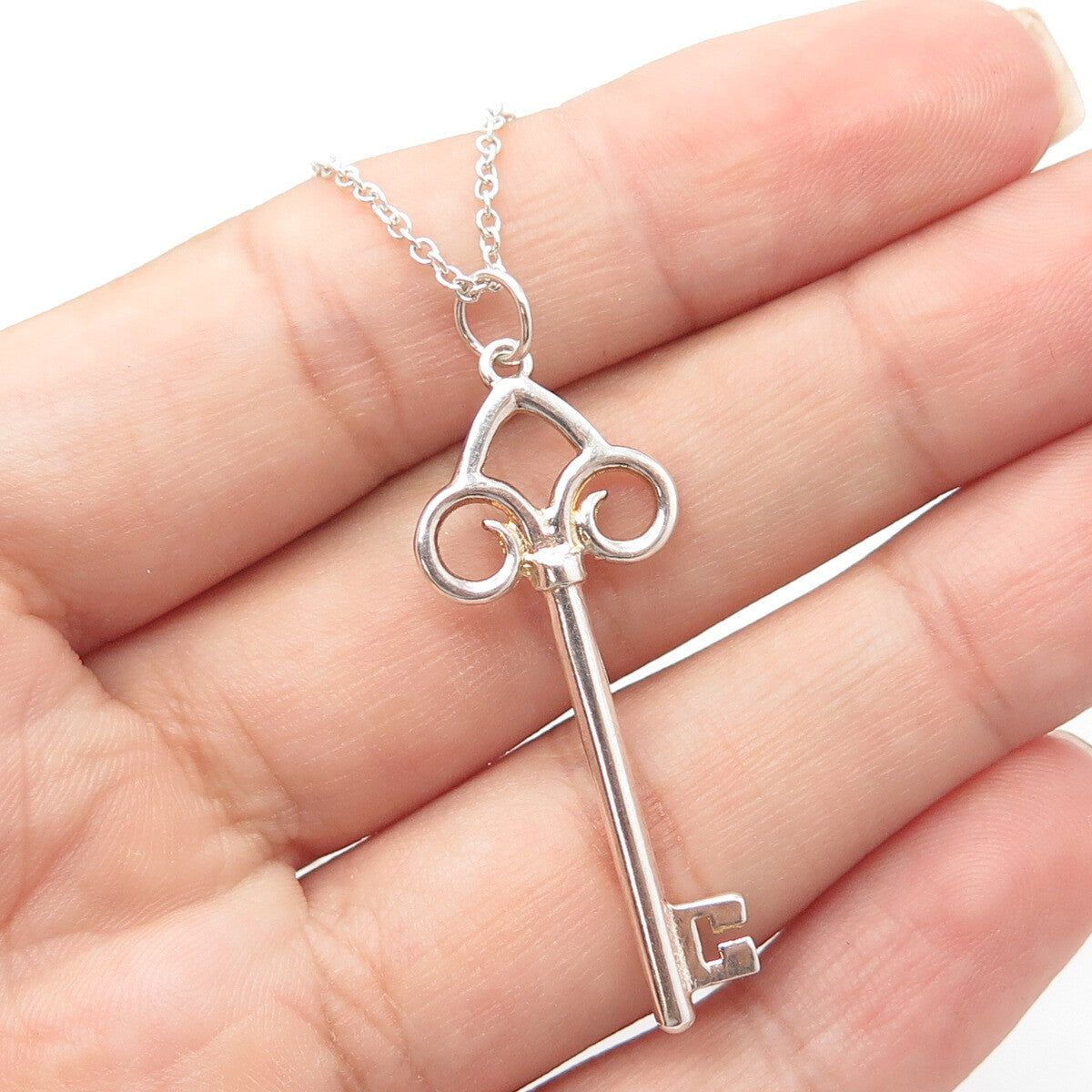 925 Sterling Silver Italy Swirl Retro Key Cable Chain Necklace 16"