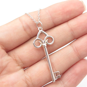 925 Sterling Silver Italy Swirl Retro Key Cable Chain Necklace 16"