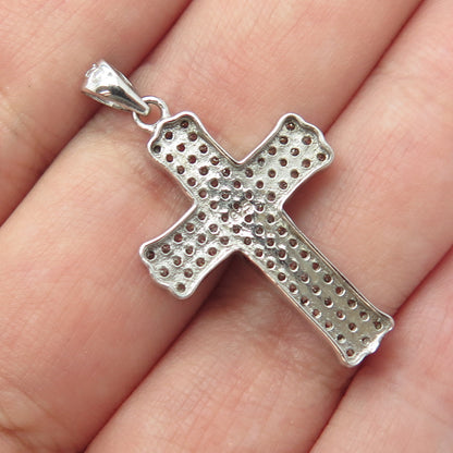 925 Sterling Silver White C Z Cluster Cross Pendant