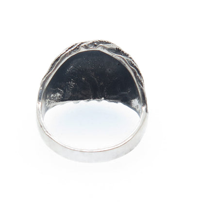925 Sterling Silver Vintage Modernist Wavy Dome Oxidized Ring Size 8