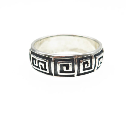 925 Sterling Silver Vintage Greek Maze Oxidized Band Ring Size 14.75
