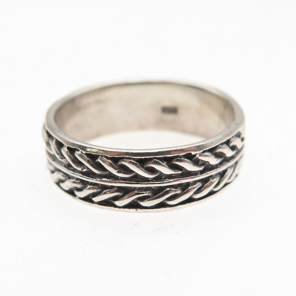 925 Sterling Silver Vintage Celtic Woven Oxidized Band Ring Size 7.75