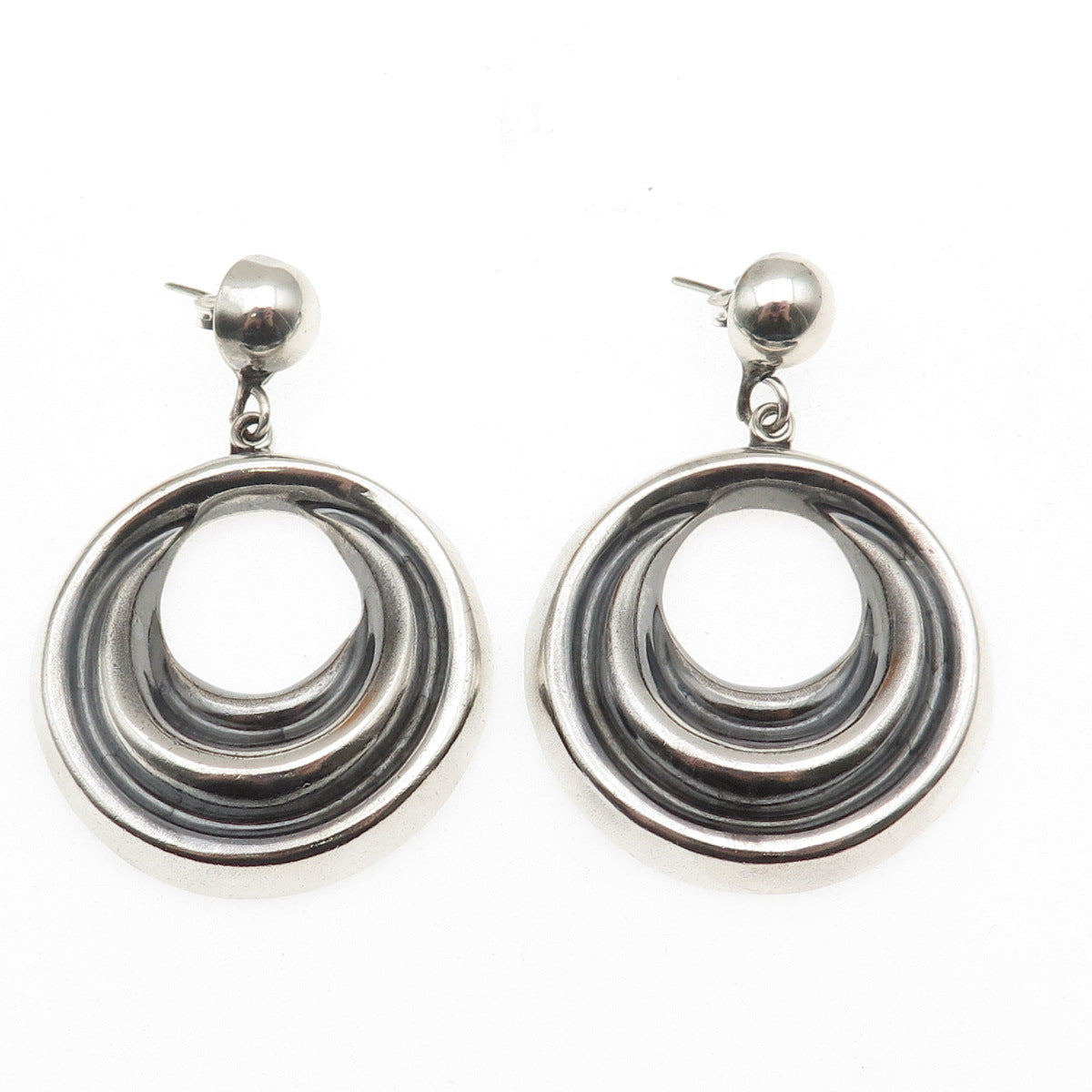 925 Sterling Silver Vintage Mexico Modernist Crescent Dangle Earrings