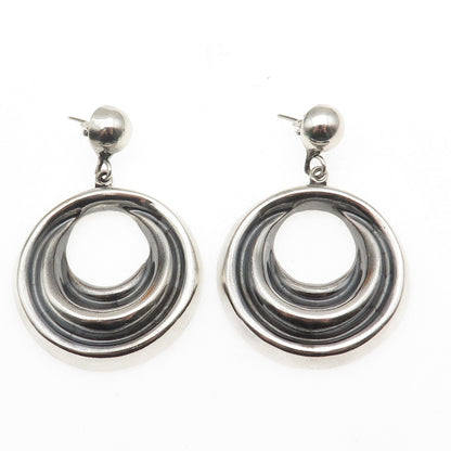 925 Sterling Silver Vintage Mexico Modernist Crescent Dangle Earrings